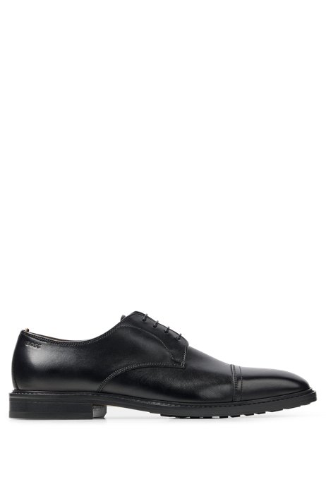 Cap-toe Derby shoes in smooth leather, Black