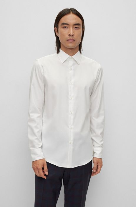 Herren Bekleidung Hemden Business Hemden HUGO Baumwolle Slim-Fit Hemd mit bügelleichtem Finish und Stehkragen in Weiß für Herren 