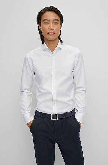 微纹理棉质修身衬衫,  100_White