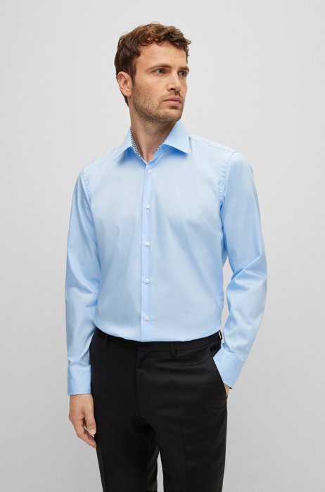 Regular-fit overhemd in een popeline van gemakkelijk te strijken katoen, Lichtblauw