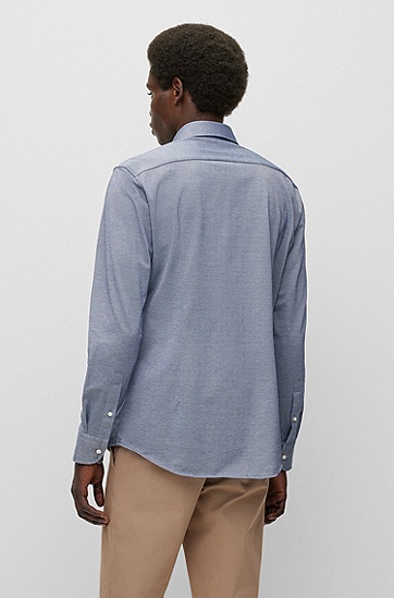 BOSS 博斯结构纹理棉质混纺修身衬衫,  407_Dark Blue