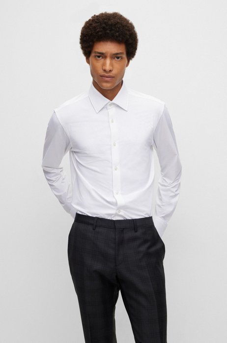 Regular-fit shirt in structured performance-stretch jersey, White