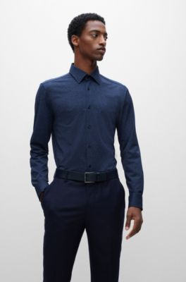 BOSS - Slim-fit shirt in denim-inspired performance-stretch jersey