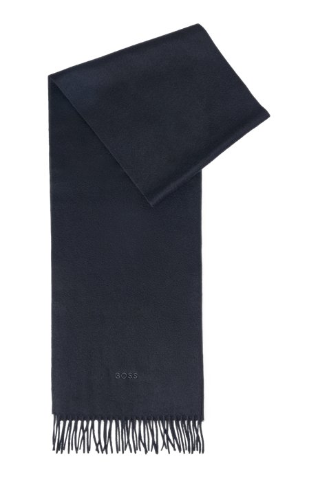 Italian-cashmere scarf with embroidered logo, Nero