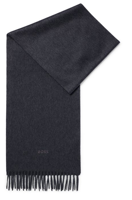 Italian-cashmere scarf with embroidered logo, Light Grey