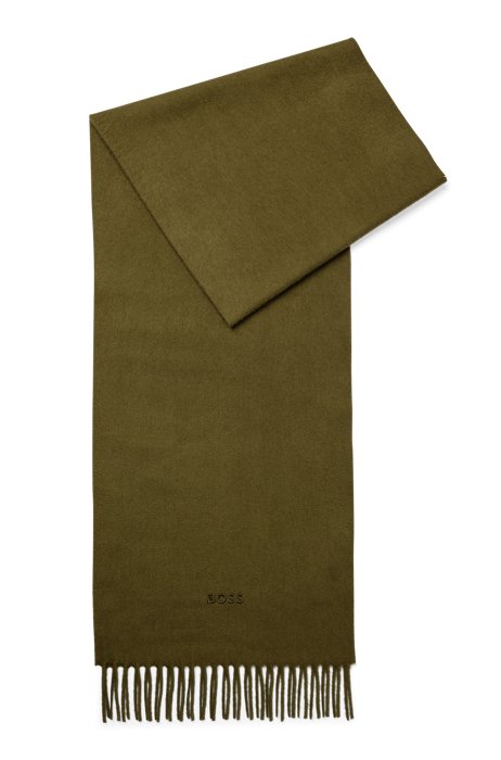 Italian-cashmere scarf with embroidered logo, Light Green