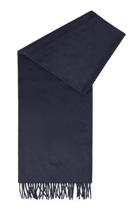 Italian-cashmere scarf with embroidered logo, Dark Blue