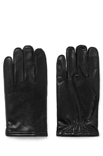 Leather gloves with logo lettering, Hugo boss