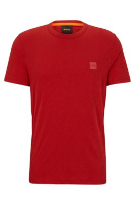 Shop Hugo Boss Cotton-jersey Regular-fit T-shirt With Logo Patch In Red