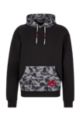 Cotton-jersey hoodie with camouflage pattern and collaborative branding, Black