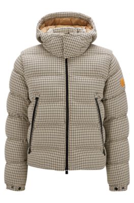 Hugo Boss Houndstooth pattern Down Jacket With Removable Hood And Sleeves In Beige ModeSens