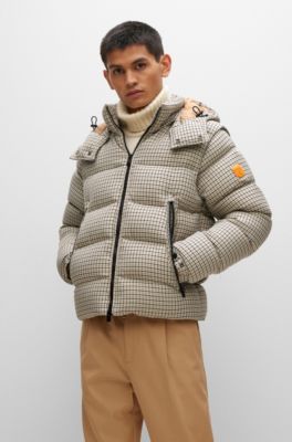 Døde i verden Scorch sorg BOSS - Houndstooth-pattern down jacket with removable hood and sleeves