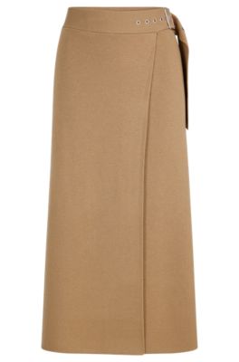 HUGO BOSS VIRGIN-WOOL WRAP SKIRT WITH POLISHED RIVETS
