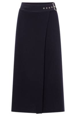 Hugo Boss Virgin-wool Wrap Skirt With Polished Rivets In Black