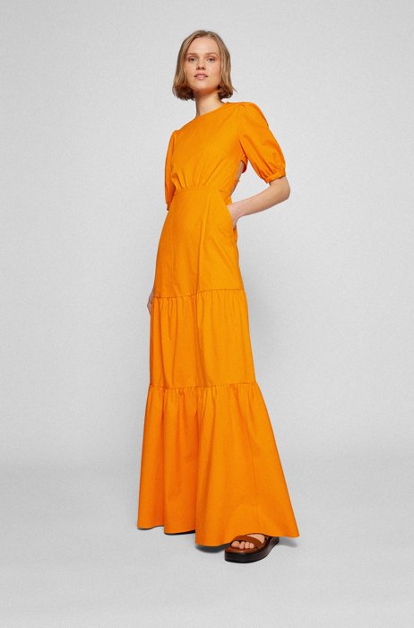Slim-fit dress in cotton-blend twill, Orange