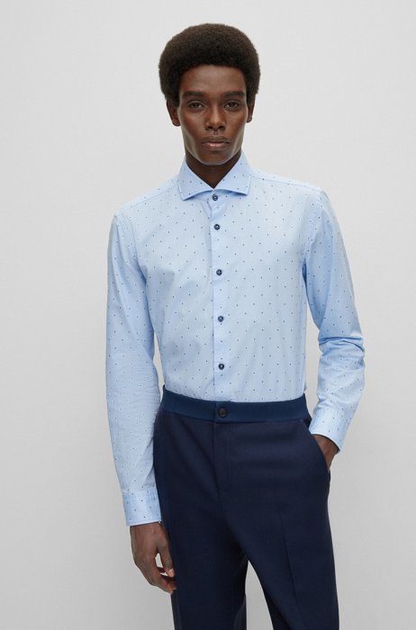 Casual-fit shirt in washed cotton fil-coupé, Light Blue