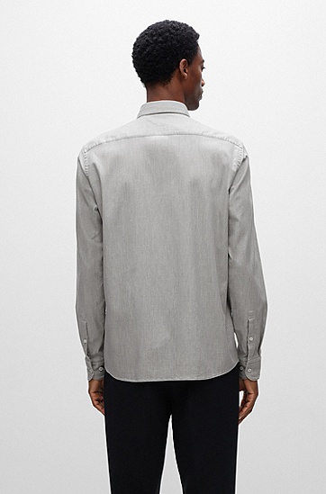 微结构弹力棉质修身衬衫,  031_Medium Grey