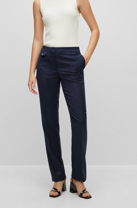 Regular-fit trousers in stretch wool with buttoned pocket, Dark Blue