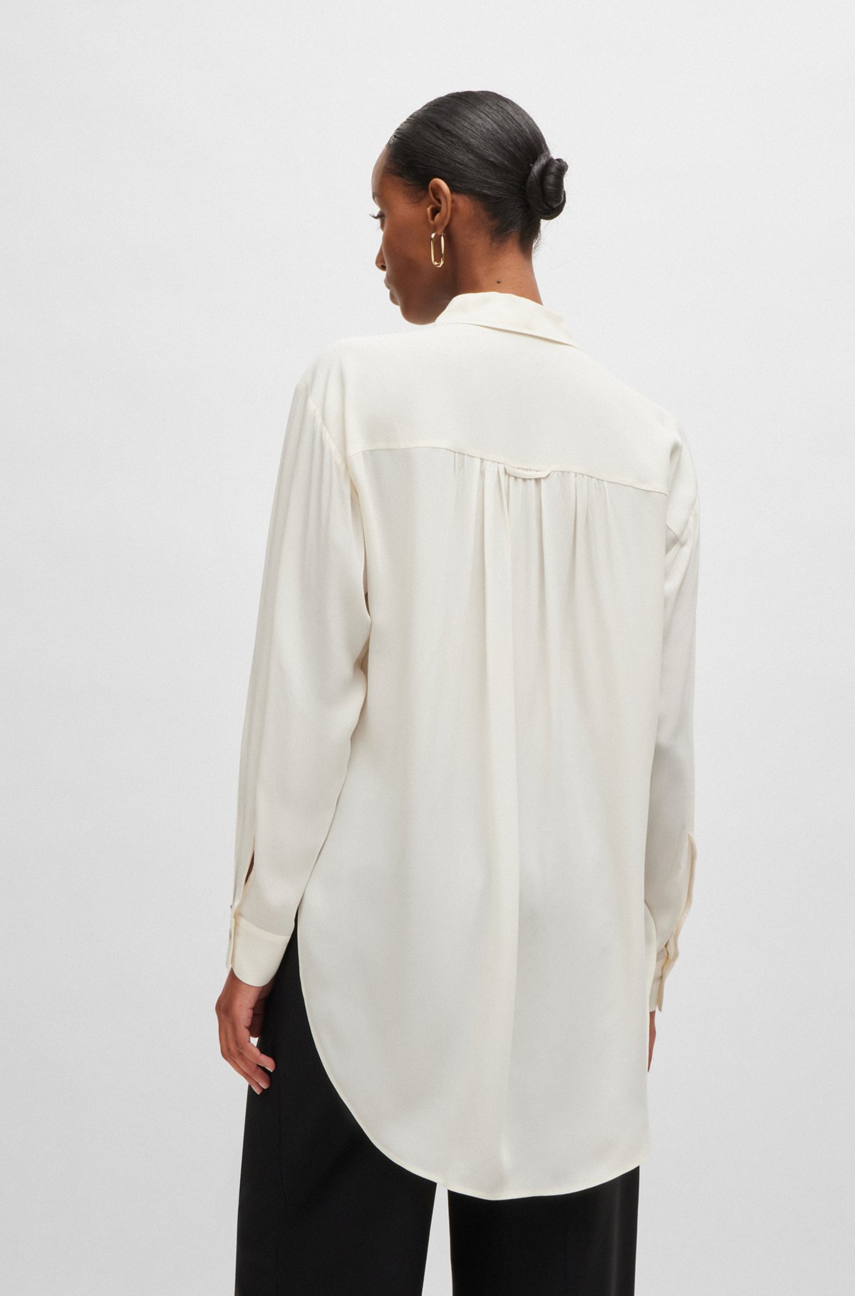 Long-length relaxed-fit blouse with concealed closure, White