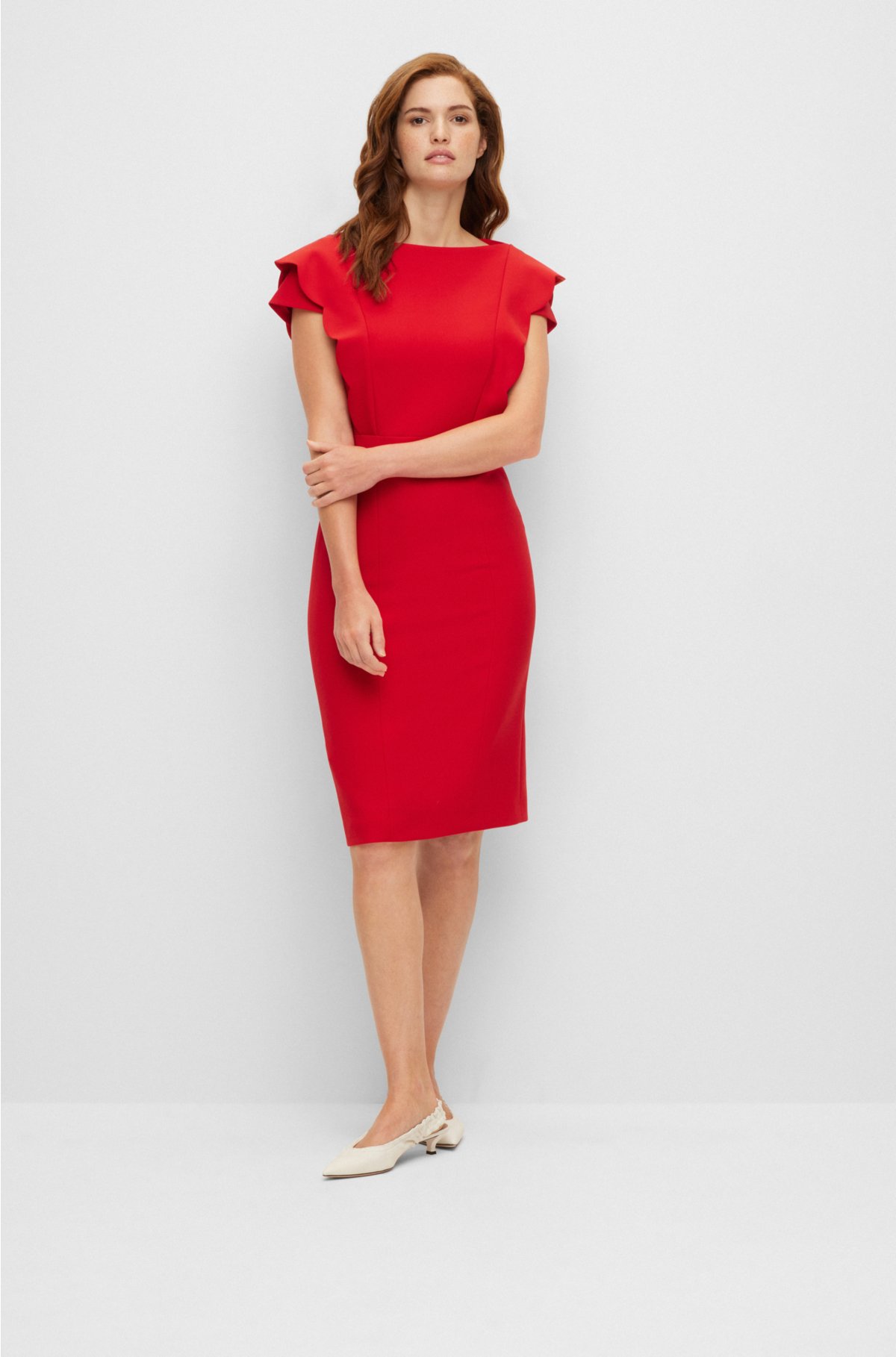 BOSS - Slim-fit dress in stretch cotton with scalloped sleeves