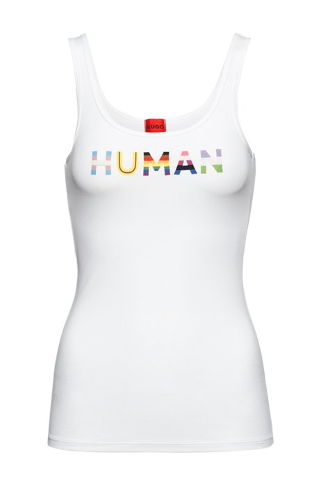 Stretch-cotton underwear vest with multi-coloured slogan, White