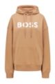 Cotton-blend hooded sweatshirt with logo print, Beige