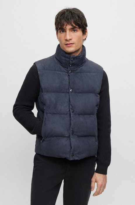 Luxury-suede gilet with down filling, Dark Blue