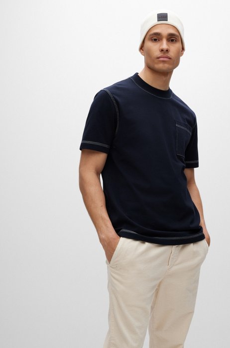 Cotton-jersey oversize-fit  T-shirt with contrast stitching, Dark Blue