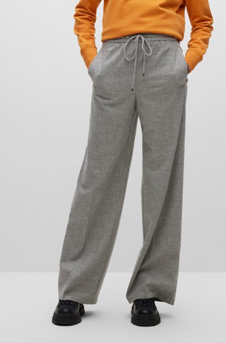 Relaxed-fit trousers in melange stretch jersey, Grey