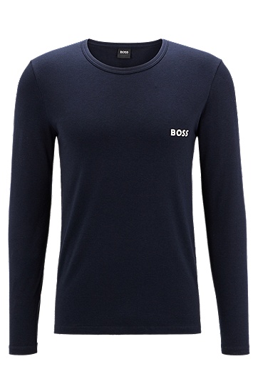 BOSS 博斯棉质混纺徽标装饰打底 T 恤,  405_Dark Blue