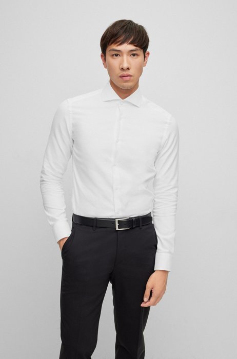 Slim-fit shirt in Italian structured cotton, White
