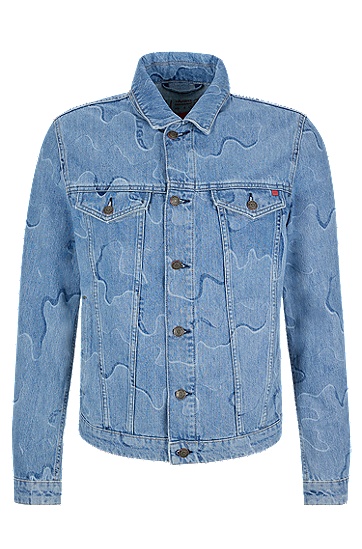 HUGO 雨果常规版型迷彩图案硬质牛仔布夹克外套,  430_Bright Blue