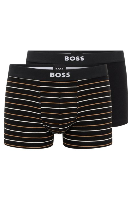 Two-pack of stretch-cotton trunks with logo waistbands, Black