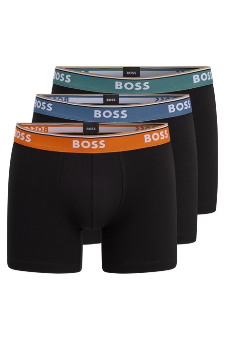 Three-pack of stretch-cotton boxer briefs with logo waistbands, Patterned