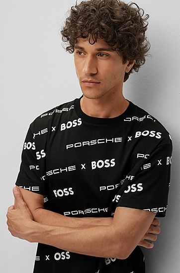 双面棉毛 Porsche x BOSS 图案装饰运动衫,  001_Black