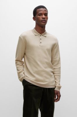 beige long sleeve polo shirt