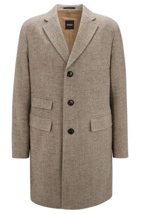 BOSS - Wool-blend coat with herringbone structure