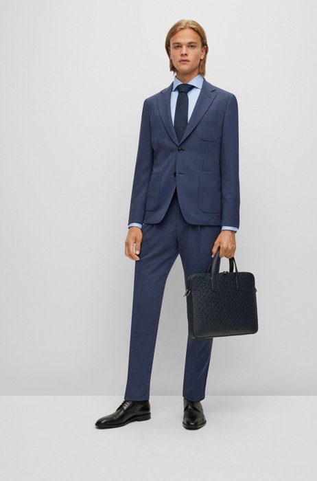 Two-piece suit in a micro-patterned wool blend, Dark Blue