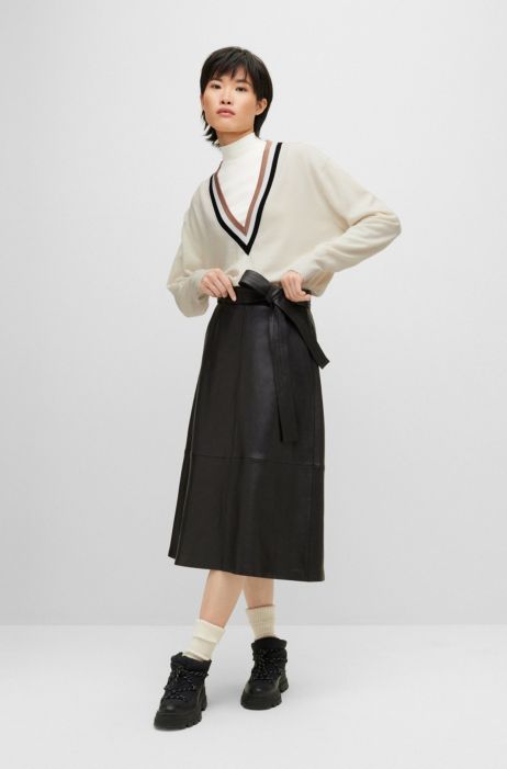 BOSS - Falda evasé piel de napa con cinturón