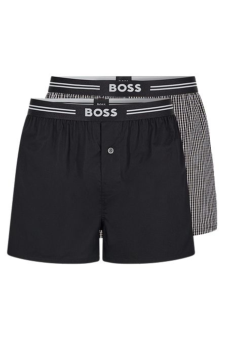 Two-pack of cotton pyjama shorts with logo waistbands, Black