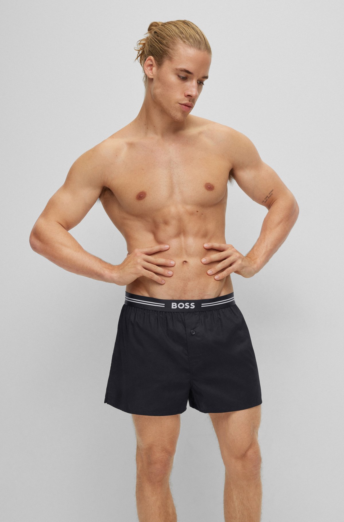 BOSS - Two-pack of cotton pyjama shorts with logo waistbands