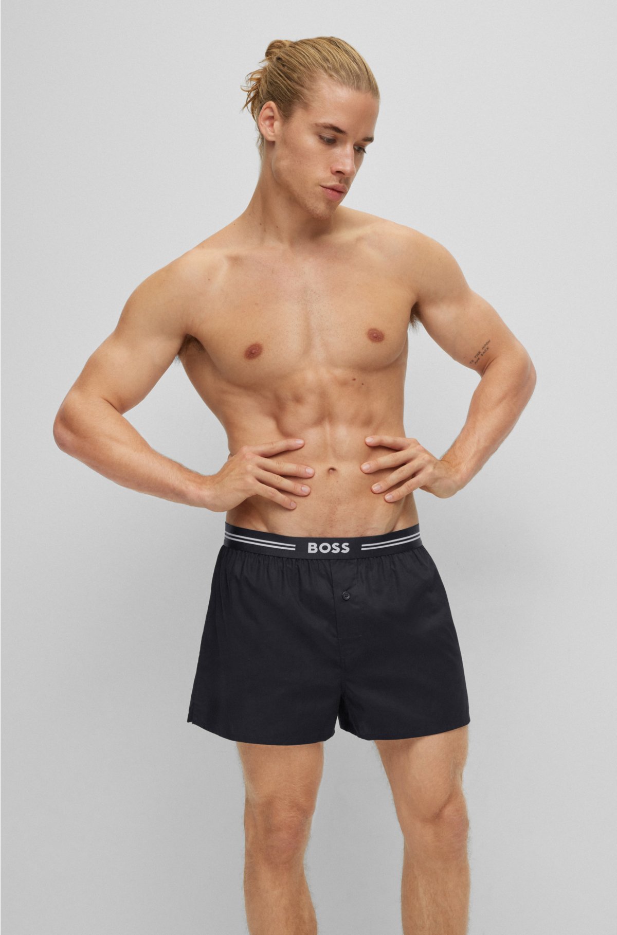 BOSS - Two-pack of cotton pyjama shorts with logo waistbands