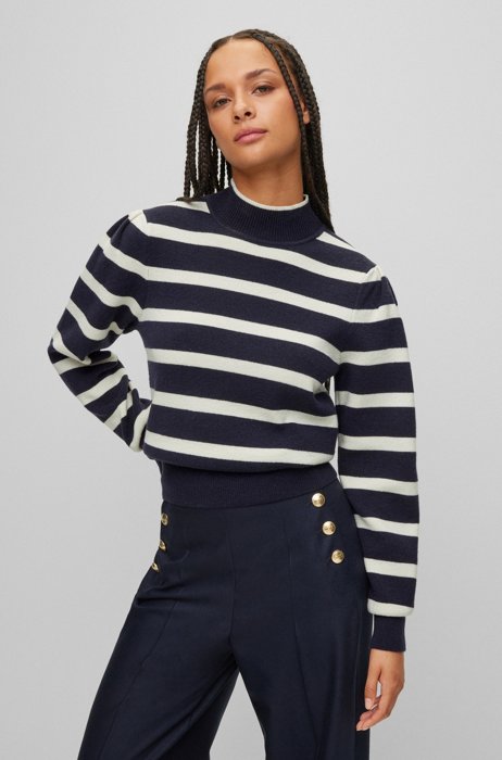 Mock-neck sweater in wool and cashmere, Dark Blue