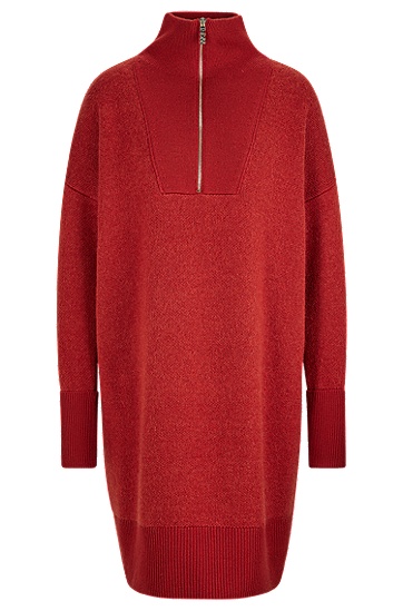 羊毛混纺宽松版型毛衣连衣裙,  613_Medium Red