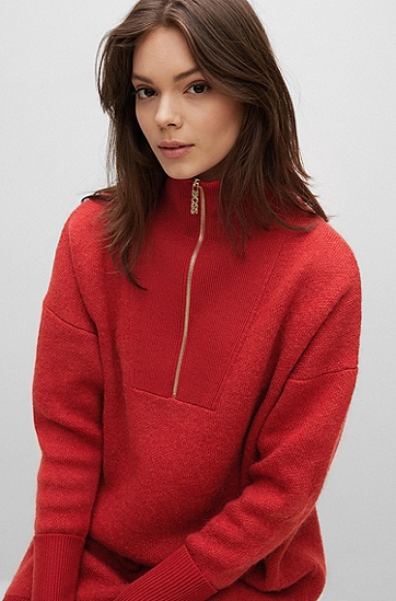 羊毛混纺宽松版型毛衣连衣裙,  613_Medium Red