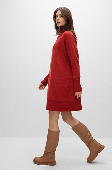 BOSS 博斯羊毛混纺宽松版型毛衣连衣裙,  613_Medium Red