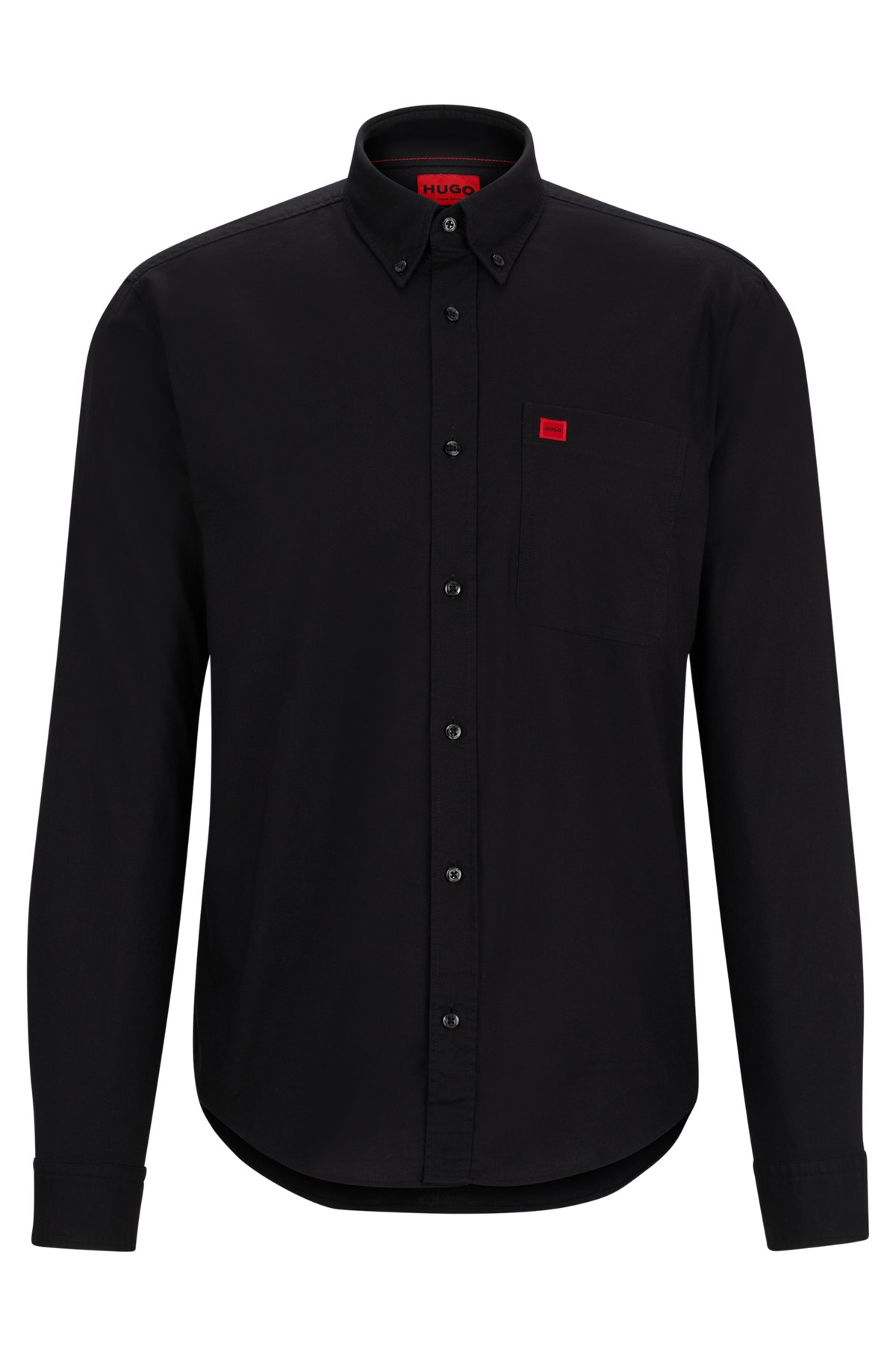 Chemise Slim Fit en coton Oxford, avec col à pointes boutonnées, Noir