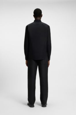 Chemise Slim boutonn&eacute;e en coton Oxford lav&eacute;, Noir