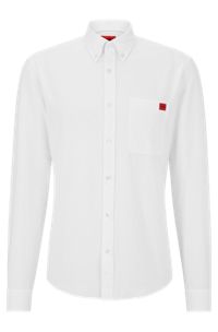Chemise Slim Fit en coton Oxford, avec col à pointes boutonnées, Blanc