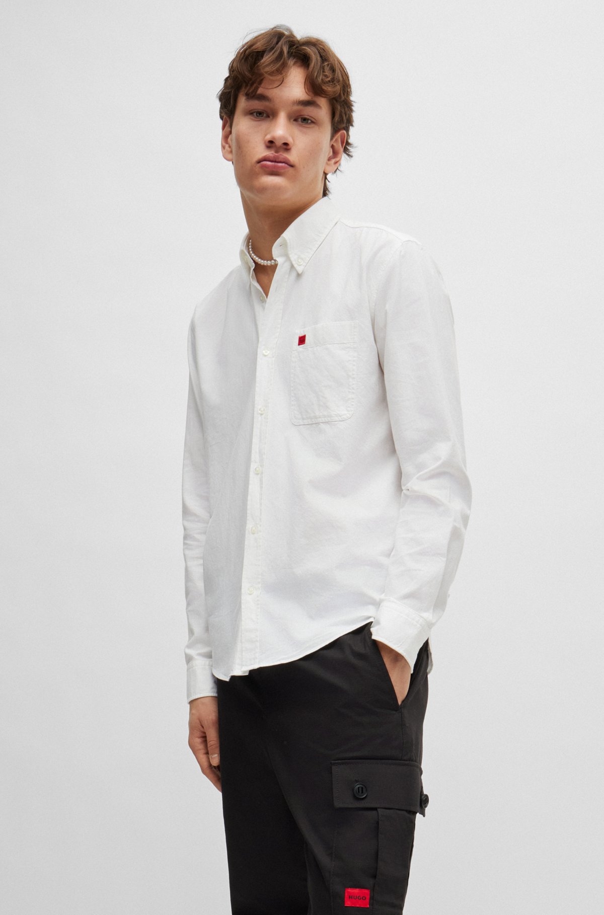 Button-down slim-fit shirt in Oxford cotton, White